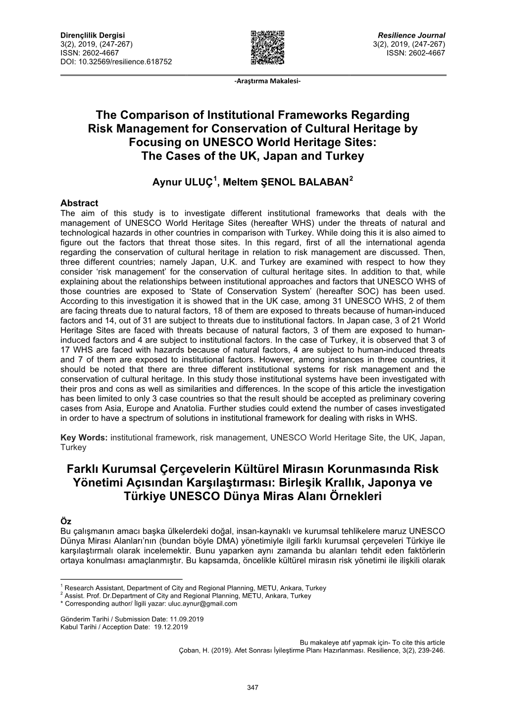 The Comparison of Institutional Frameworks Regarding Risk