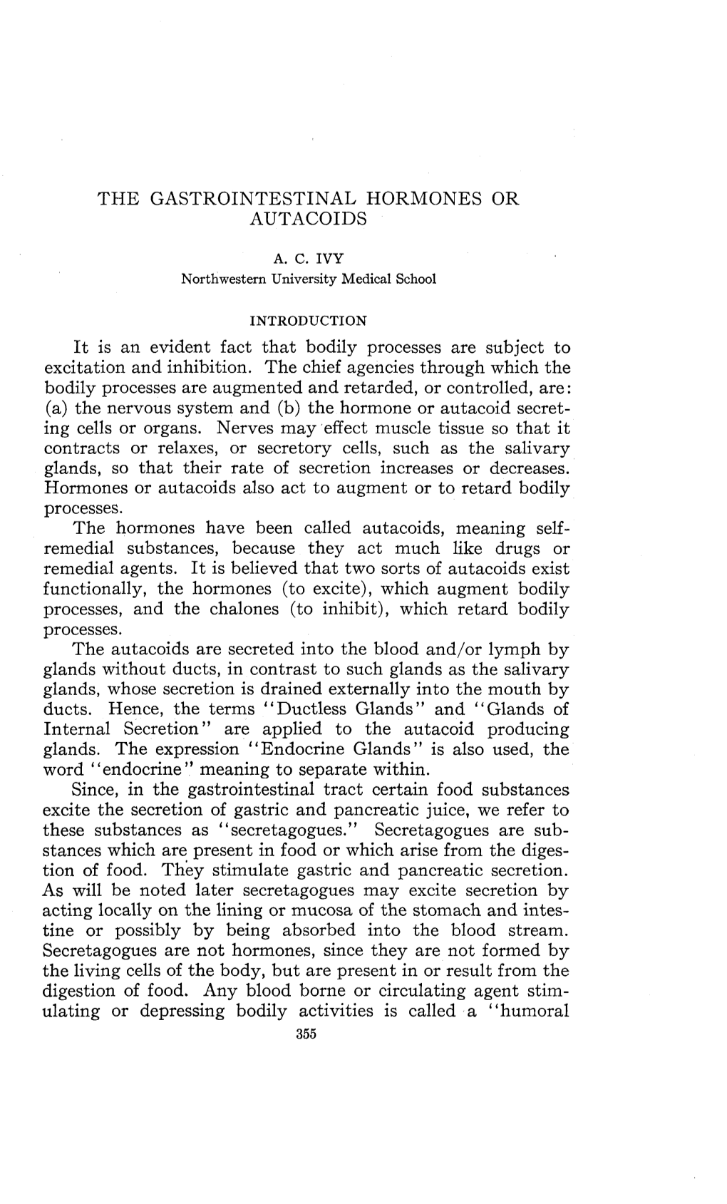 The Gastrointestinal Hormones Or Autacoids