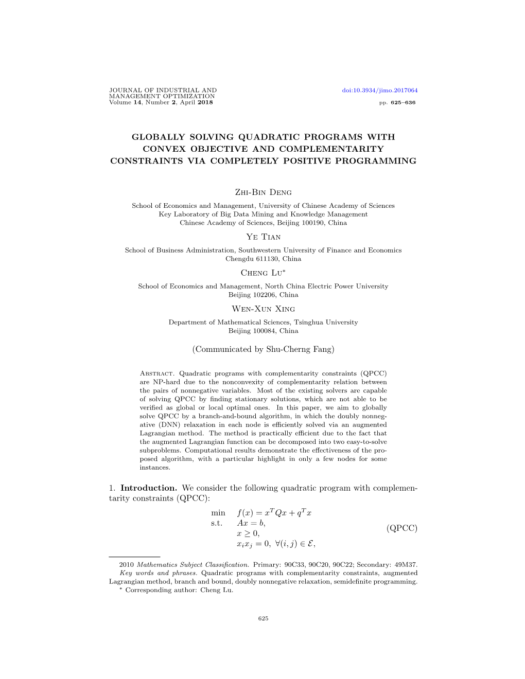 Globally Solving Quadratic Programs with Convex Objective and Complementarity Constraints Via Completely Positive Programming