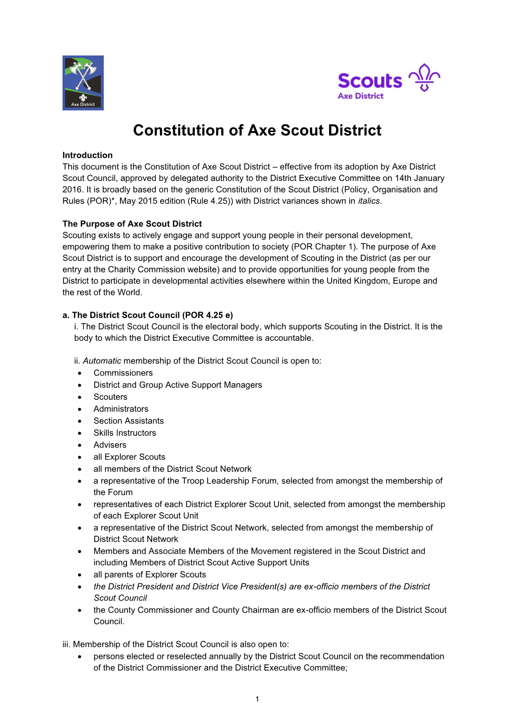 Constitution of Axe Scout District