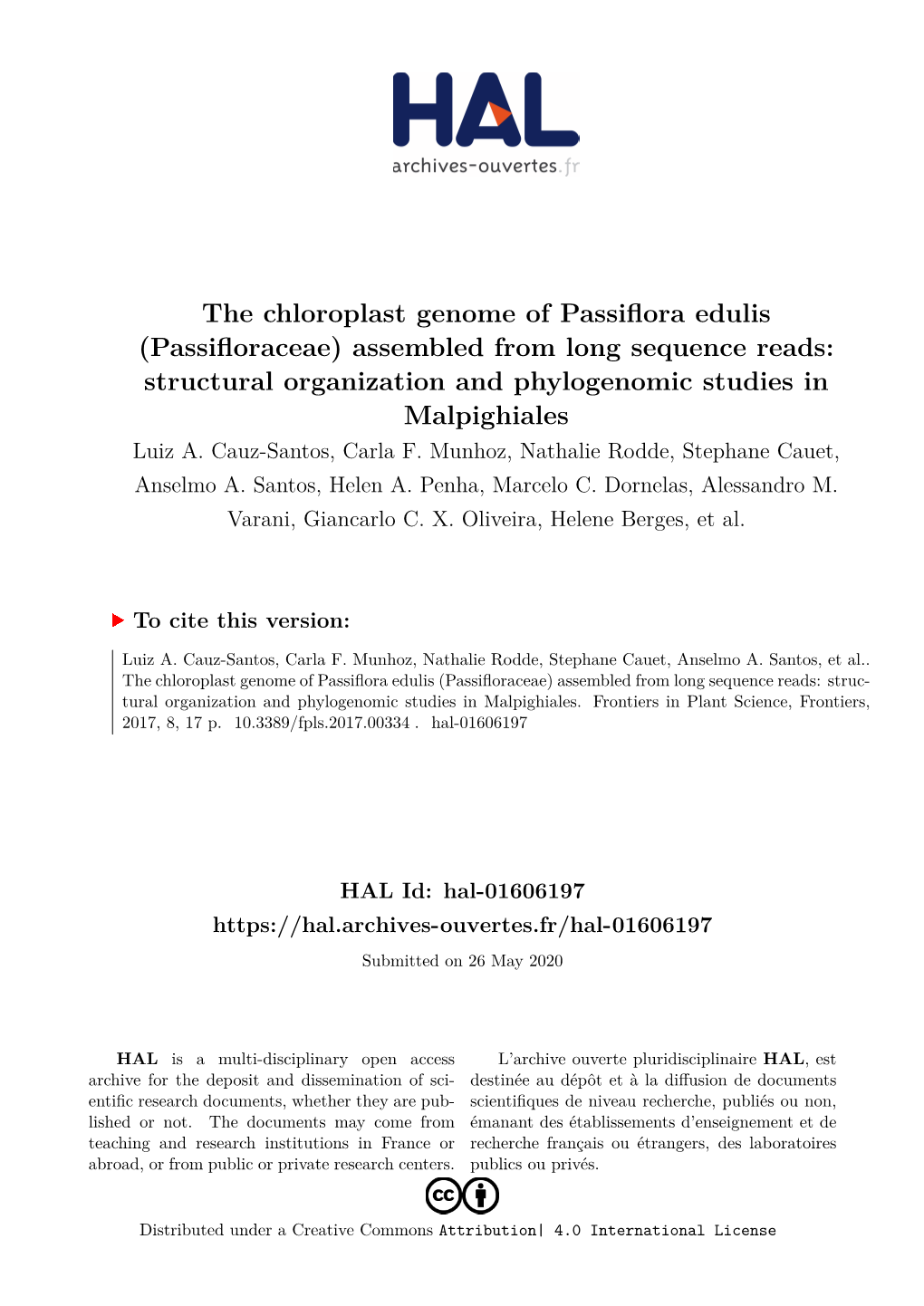 The Chloroplast Genome of Passiflora Edulis (Passifloraceae)