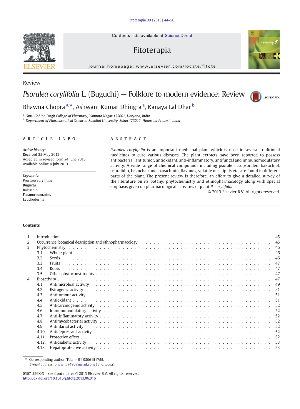 Psoralea Corylifolia L. (Buguchi) — Folklore to Modern Evidence: Review