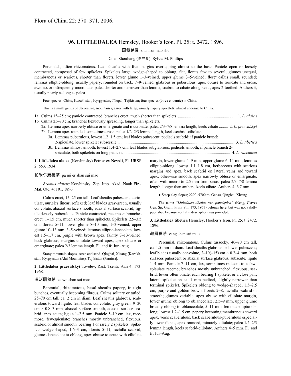 Flora of China 22: 370–371. 2006. 96. LITTLEDALEA Hemsley, Hooker's
