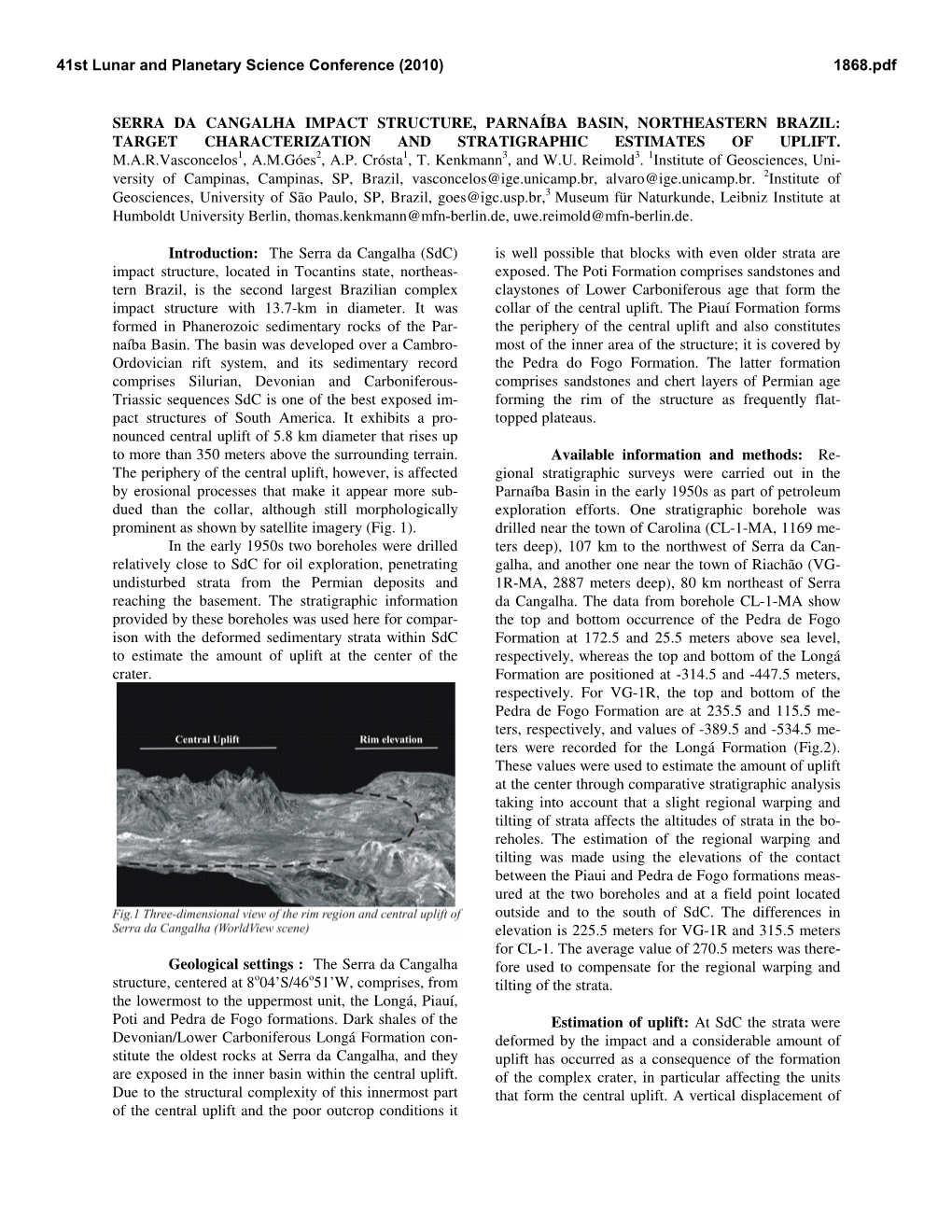 Serra Da Cangalha Impact Structure, Parnaíba Basin, Northeastern Brazil: Target Characterization and Stratigraphic Estimates of Uplift