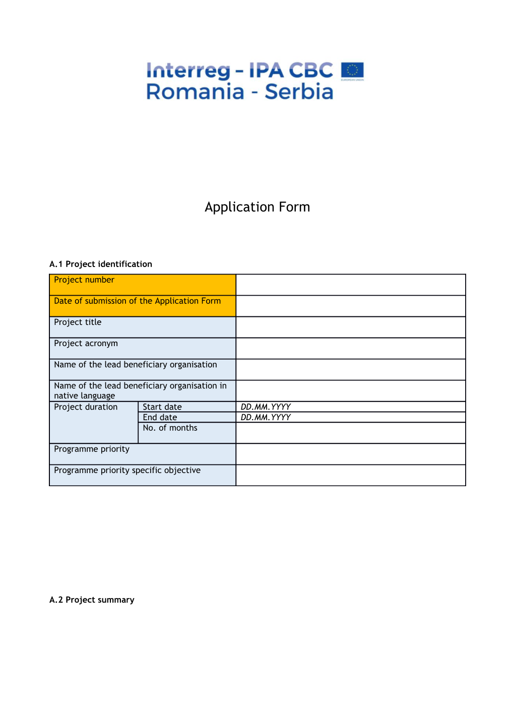 A.1 Project Identification