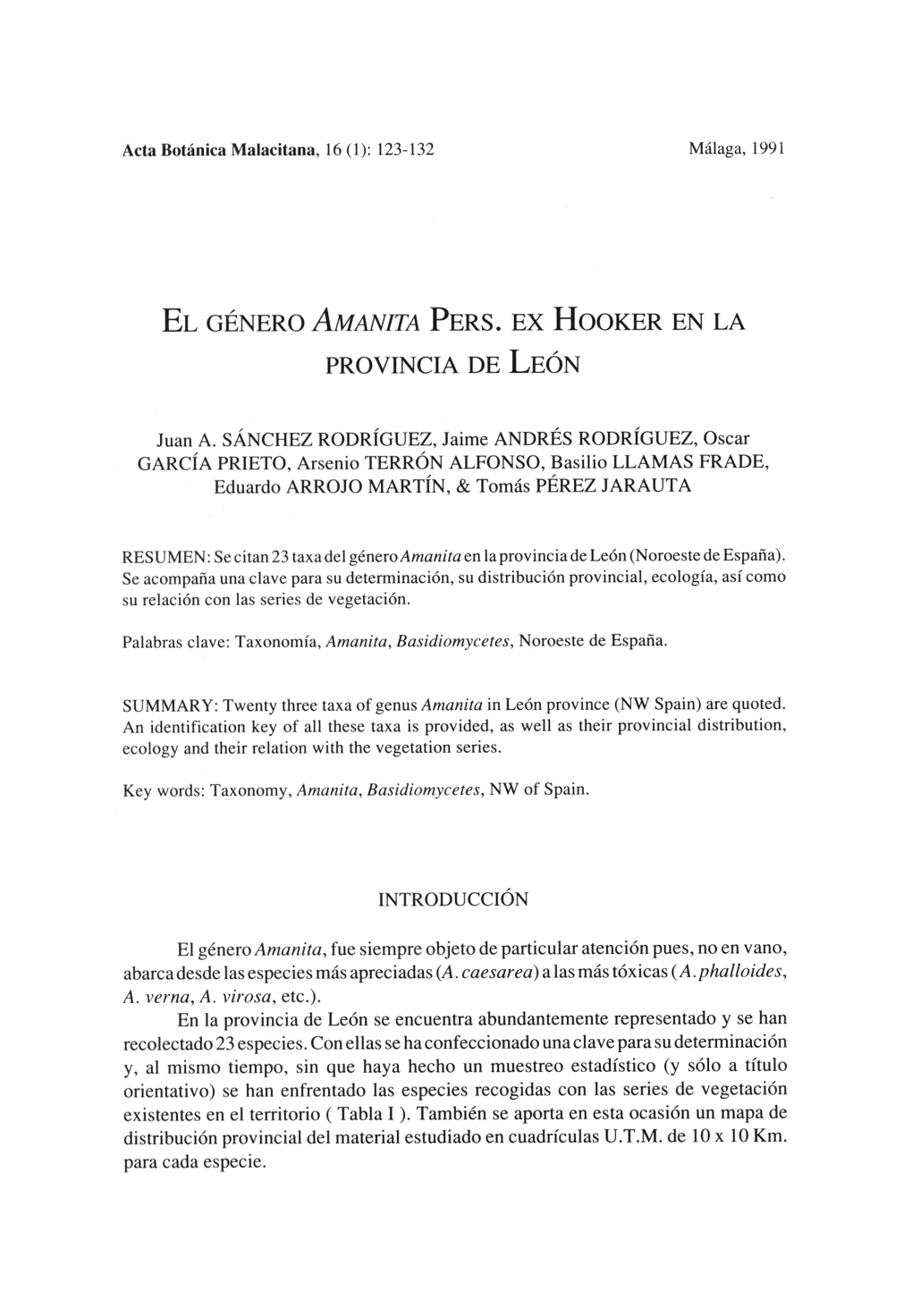 El Género Amanita Pers. Ex Hooker En La Provincia De León