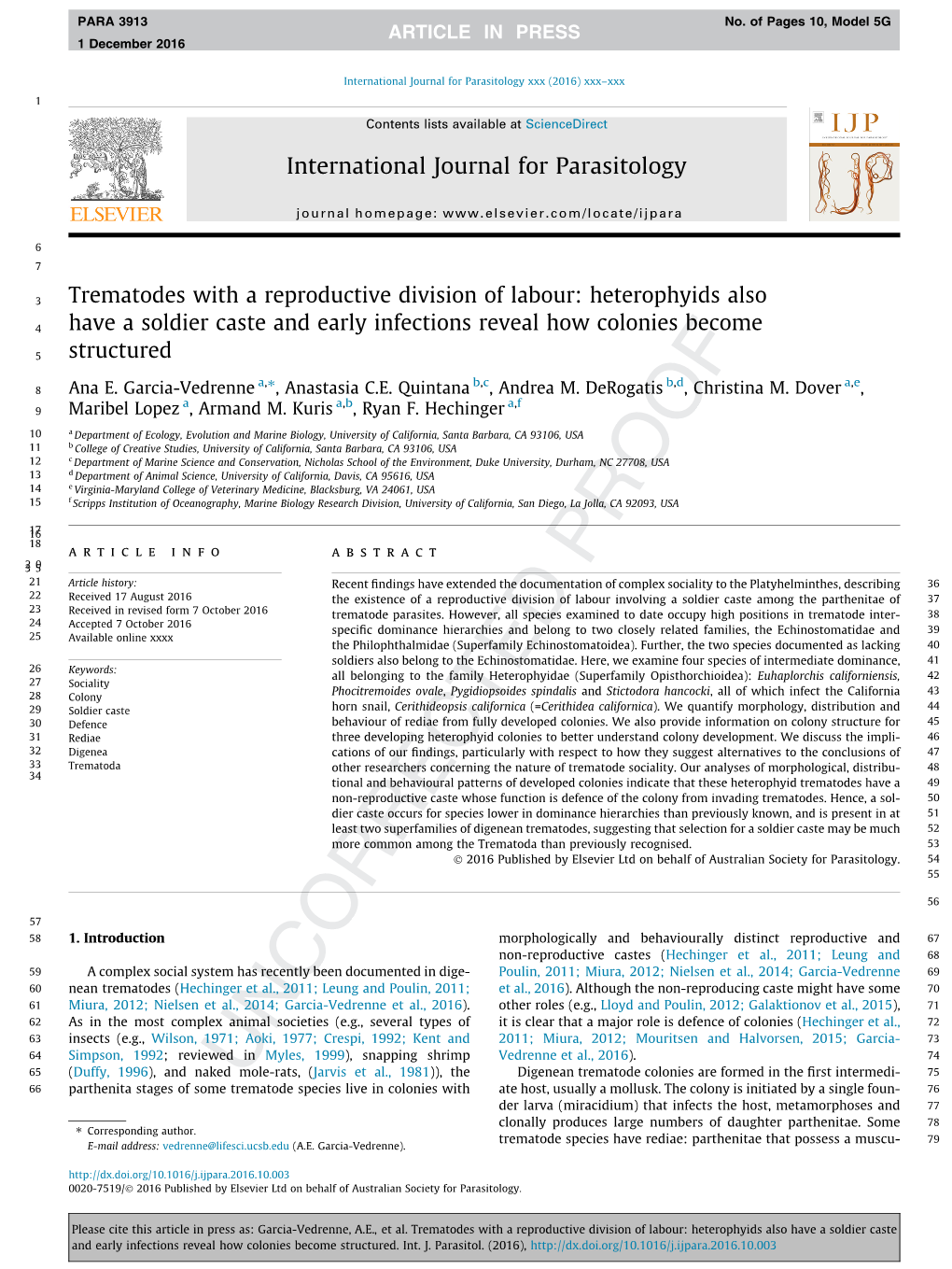 Trematodes with a Reproductive Division of Labour: Heterophyids Also