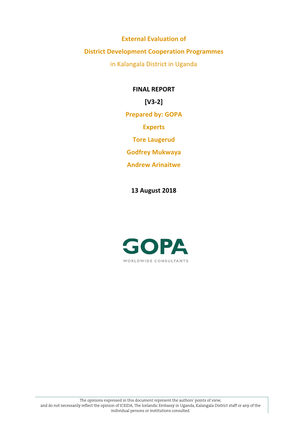 External Evaluation of District Development Cooperation Programmes in Kalangala District in Uganda