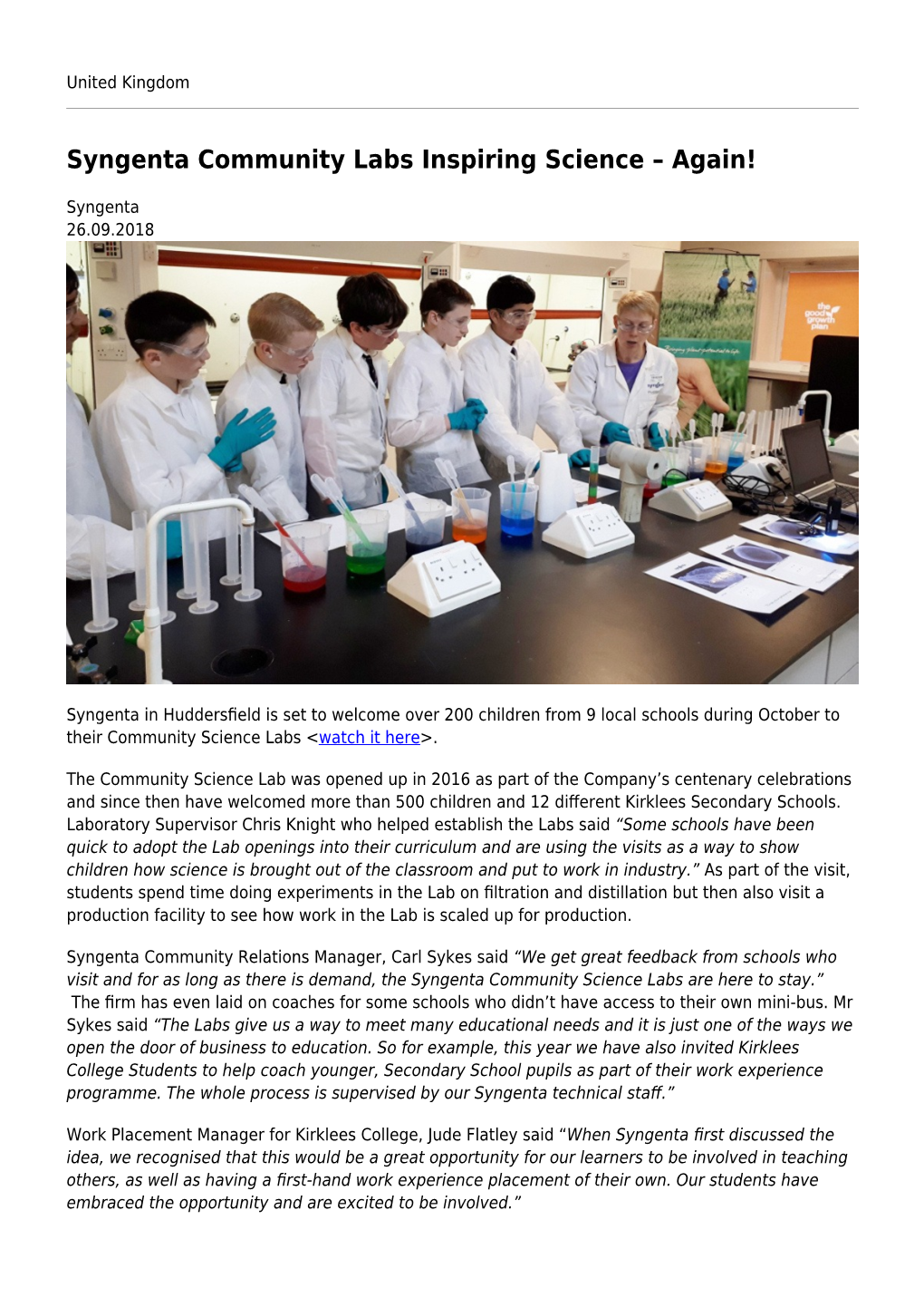 Syngenta Community Labs Inspiring Science – Again!