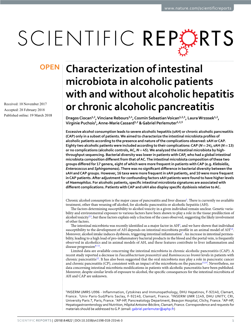 Characterization of Intestinal Microbiota in Alcoholic Patients with and Without Alcoholic Hepatitis Or Chronic Alcoholic Pancre
