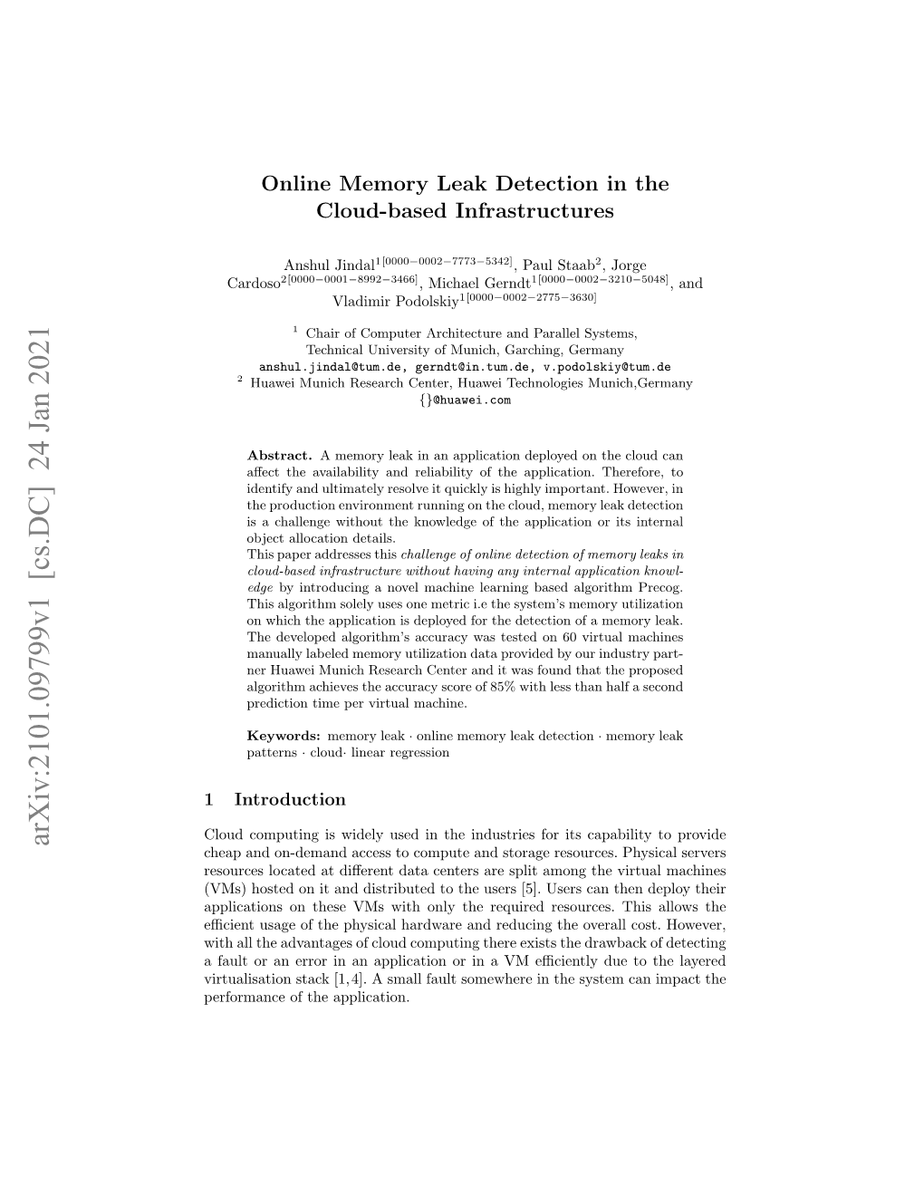 Online Memory Leak Detection in the Cloud-Based Infrastructures