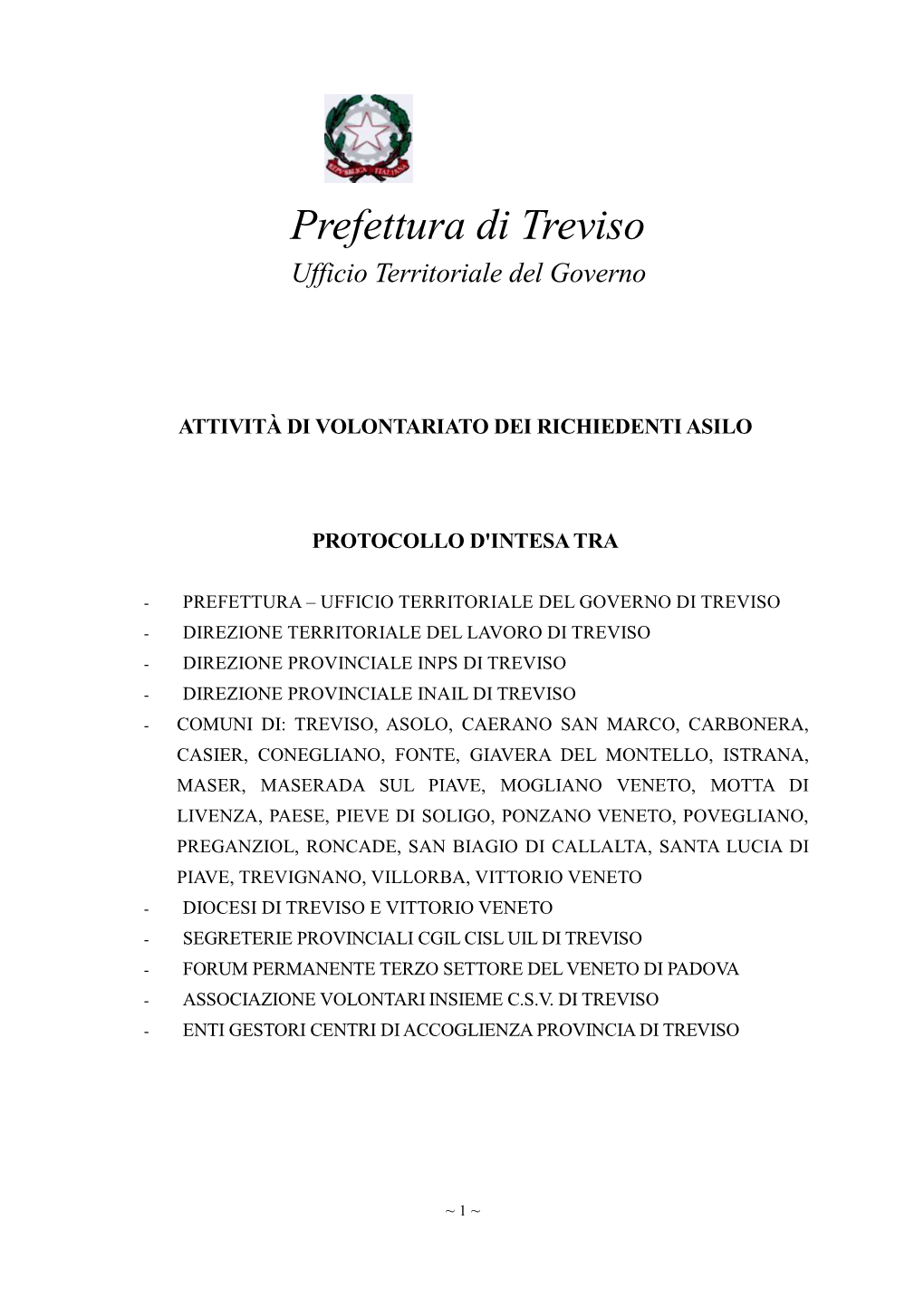 Prefettura Di Treviso Ufficio Territoriale Del Governo