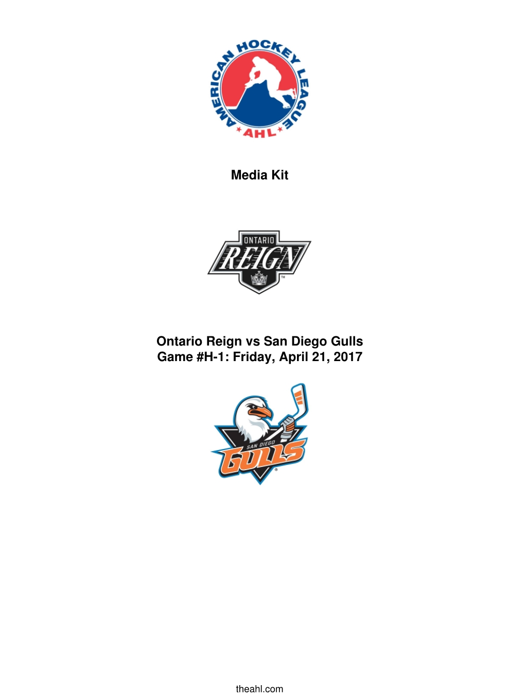 Media Kit Ontario Reign Vs San Diego Gulls Game #H-1: Friday