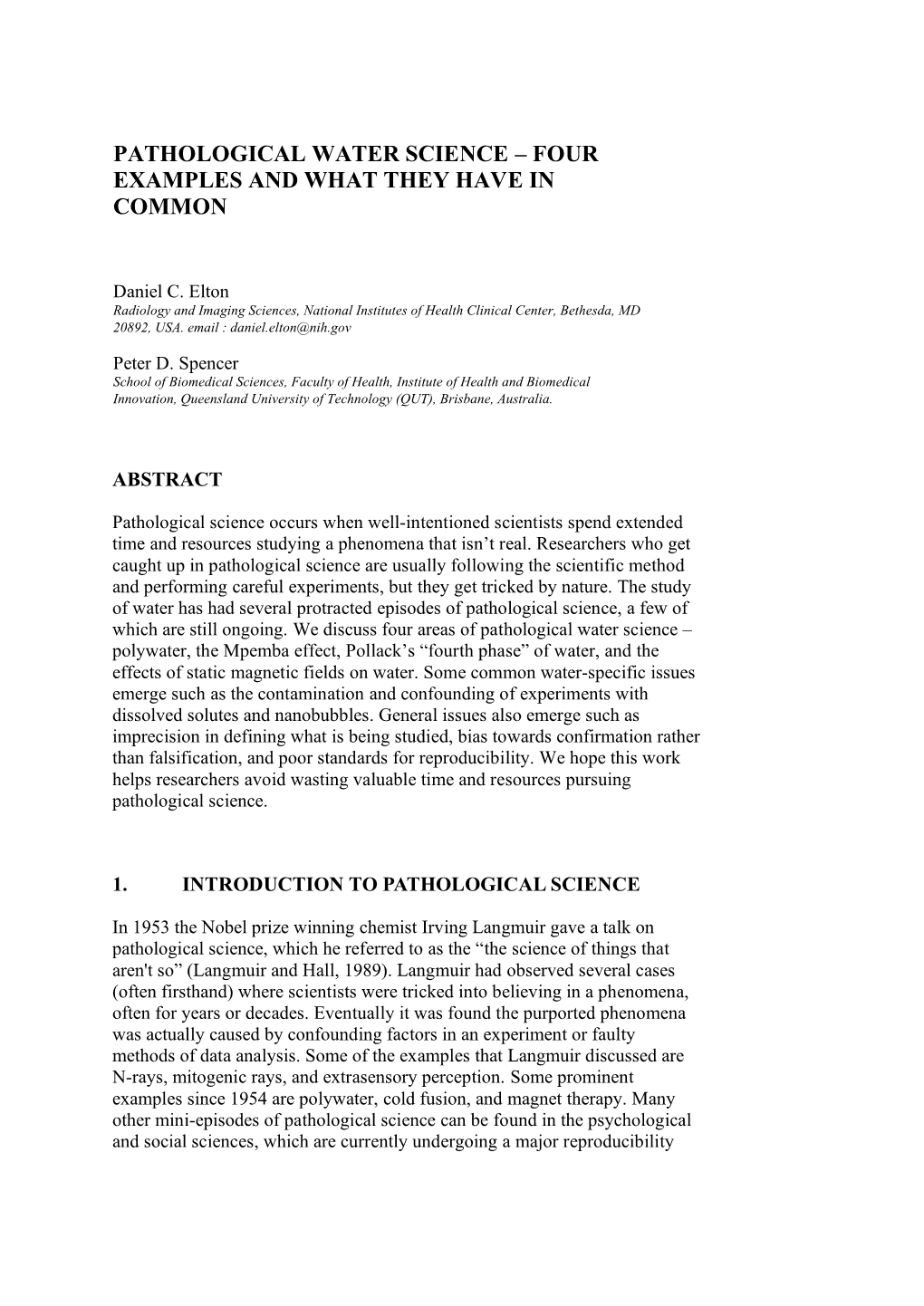 Pathological Water Science – Four Examples and What They Have in Common