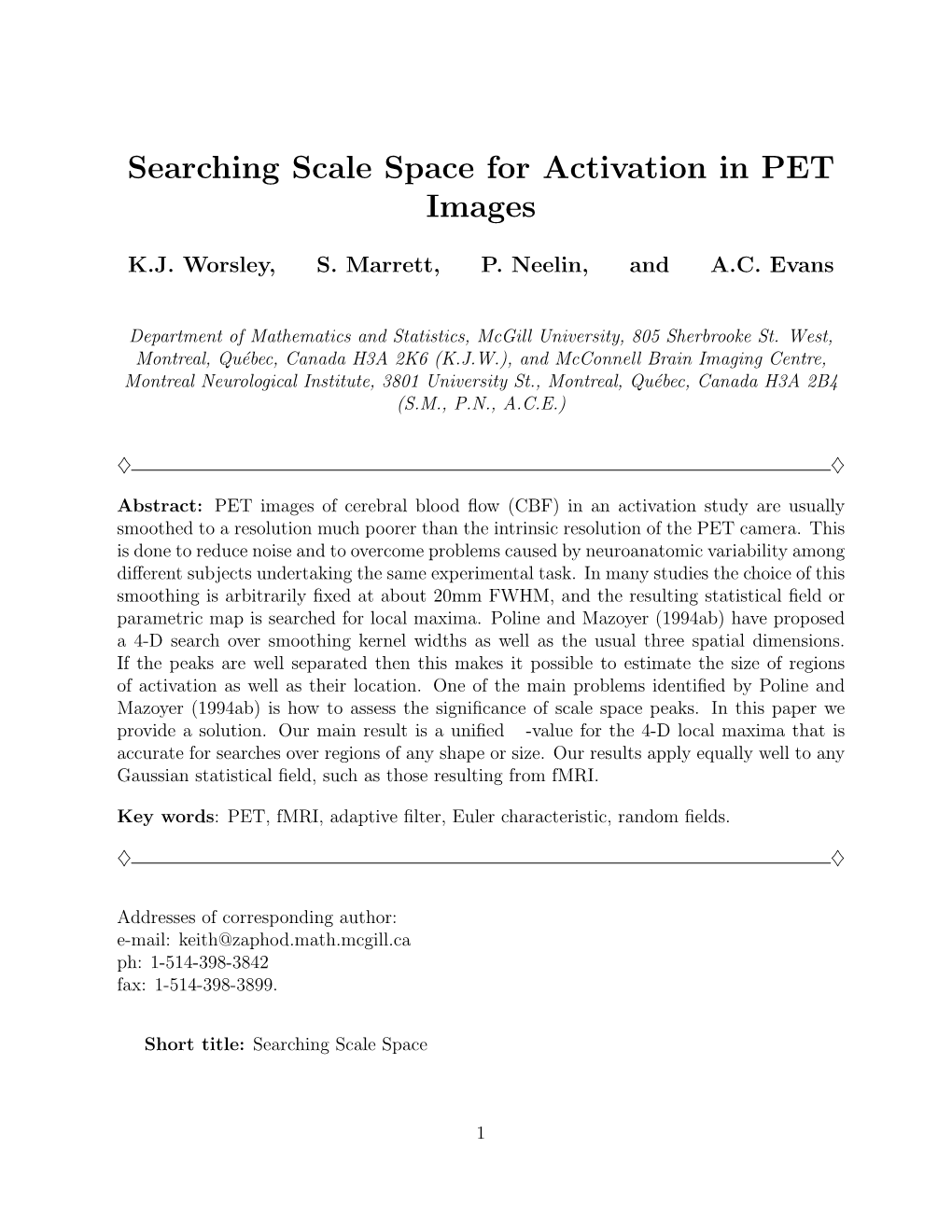 Searching Scale Space for Activation in PET Images