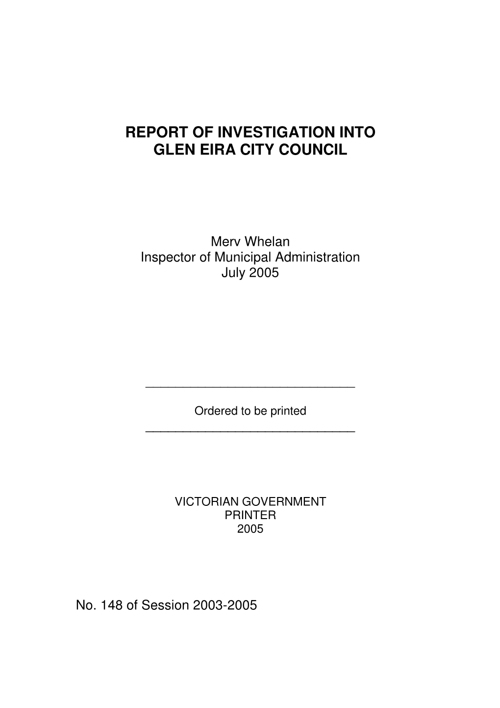 Report of Investigation Into Glen Eira City Council