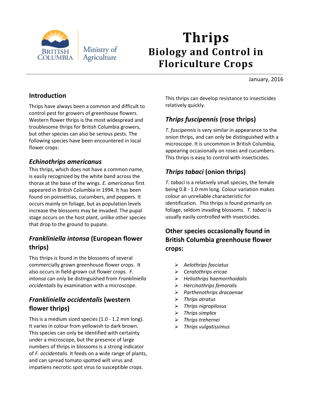 Thrips Biology and Control In