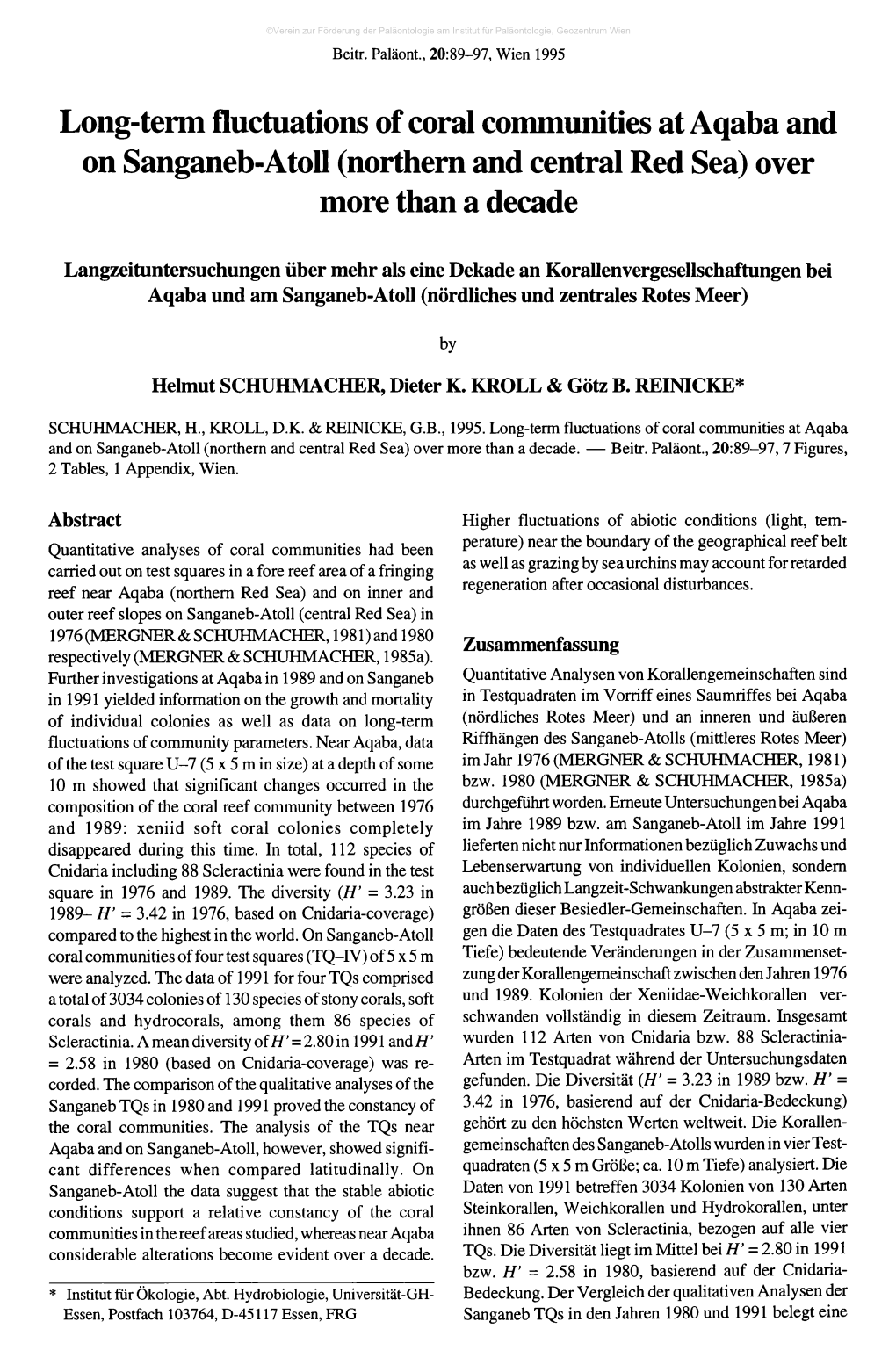 Long-Term Fluctuations of Coral Communities at Aqaba and on Sanganeb-Atoll (Northern and Central Red Sea) Over More Than a Decade