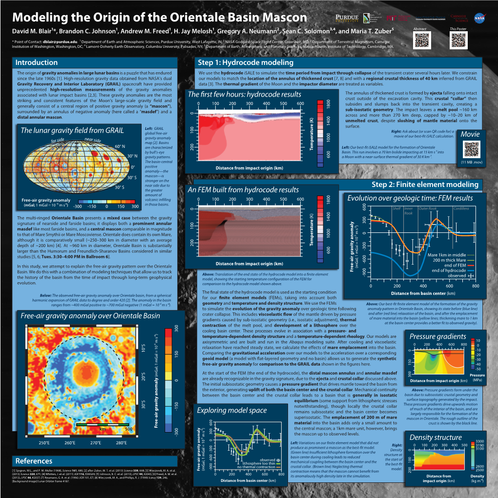 Modeling the Origin of the Orientale Basin Mascon Sciences David M