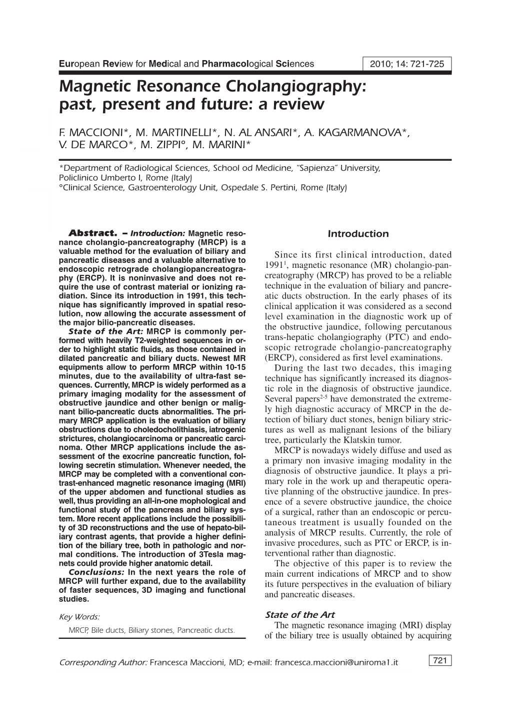 Magnetic Resonance Cholangiography: Past, Present and Future: a Review