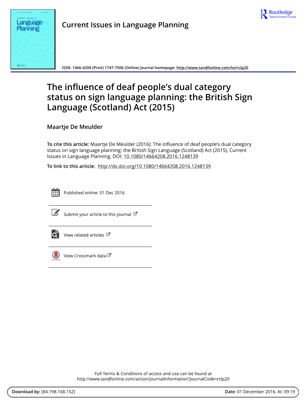 The Influence of Deaf People's Dual Category Status on Sign Language Planning