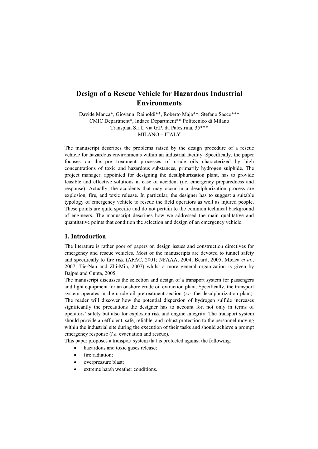 Design of a Rescue Vehicle for Hazardous Industrial Environments