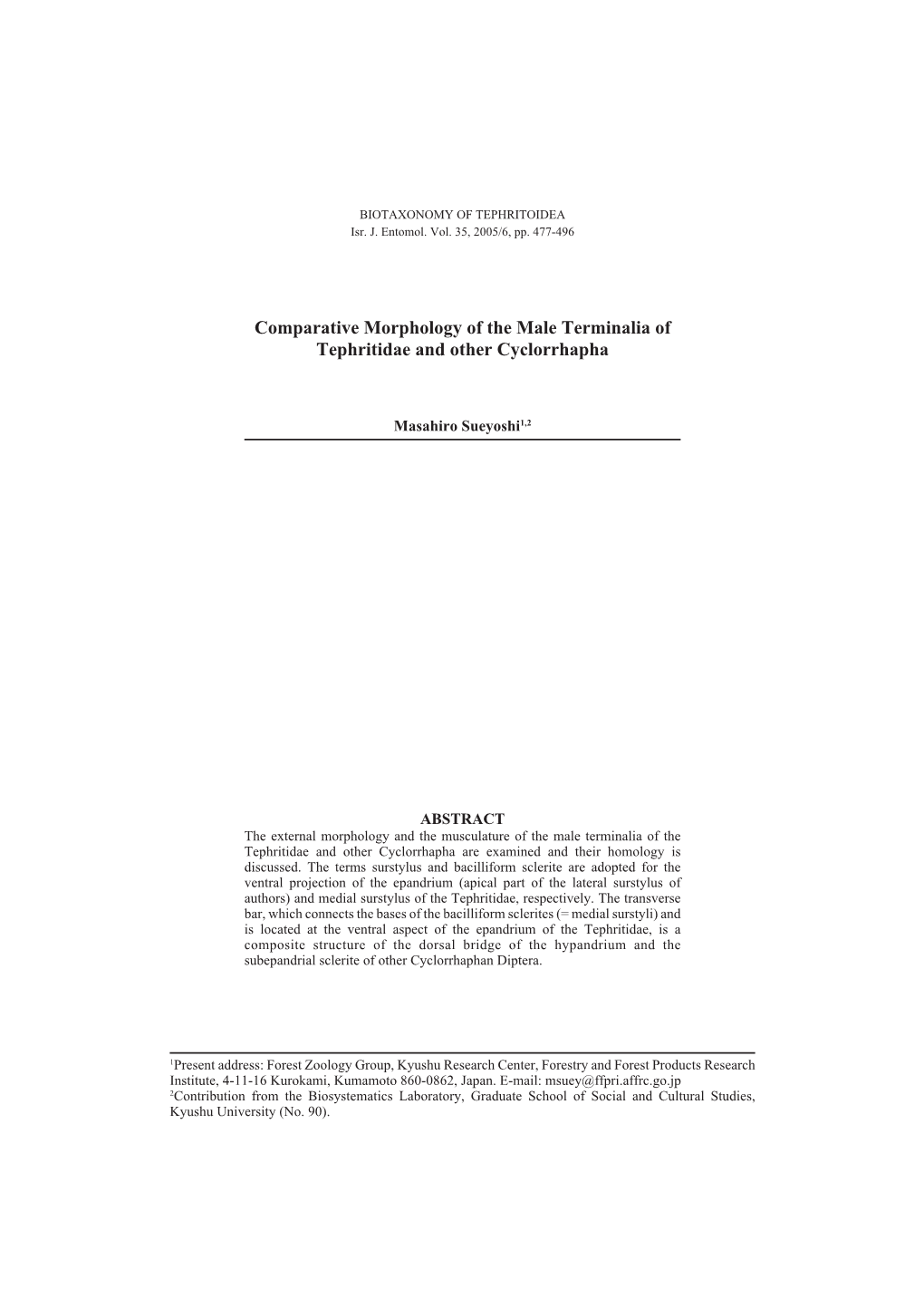 Comparative Morphology of the Male Terminalia of Tephritidae and Other Cyclorrhapha