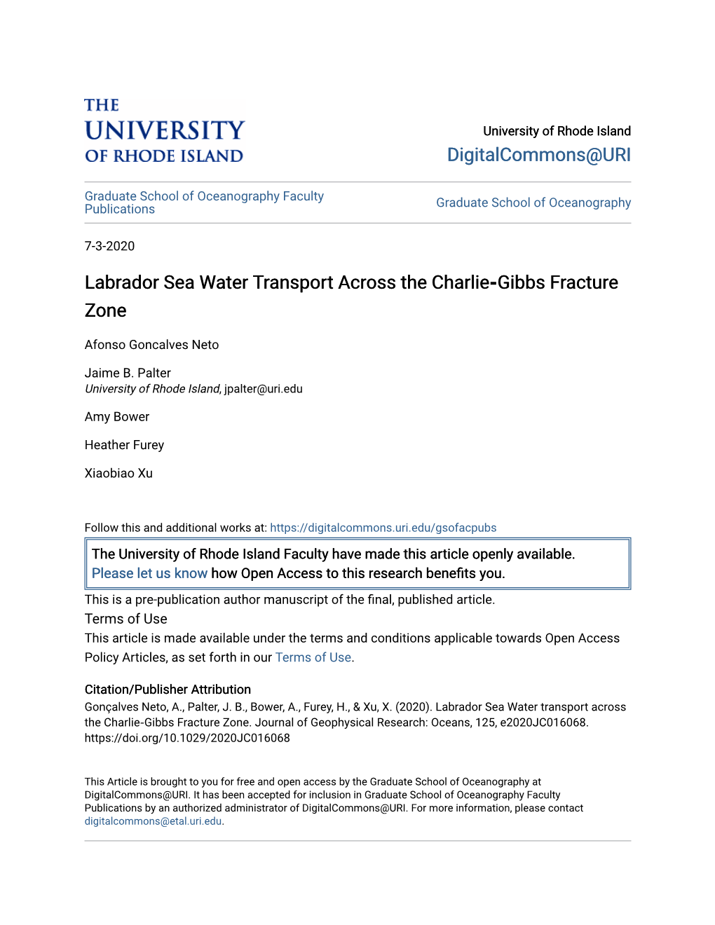 Labrador Sea Water Transport Across the Charlie‐Gibbs Fracture Zone