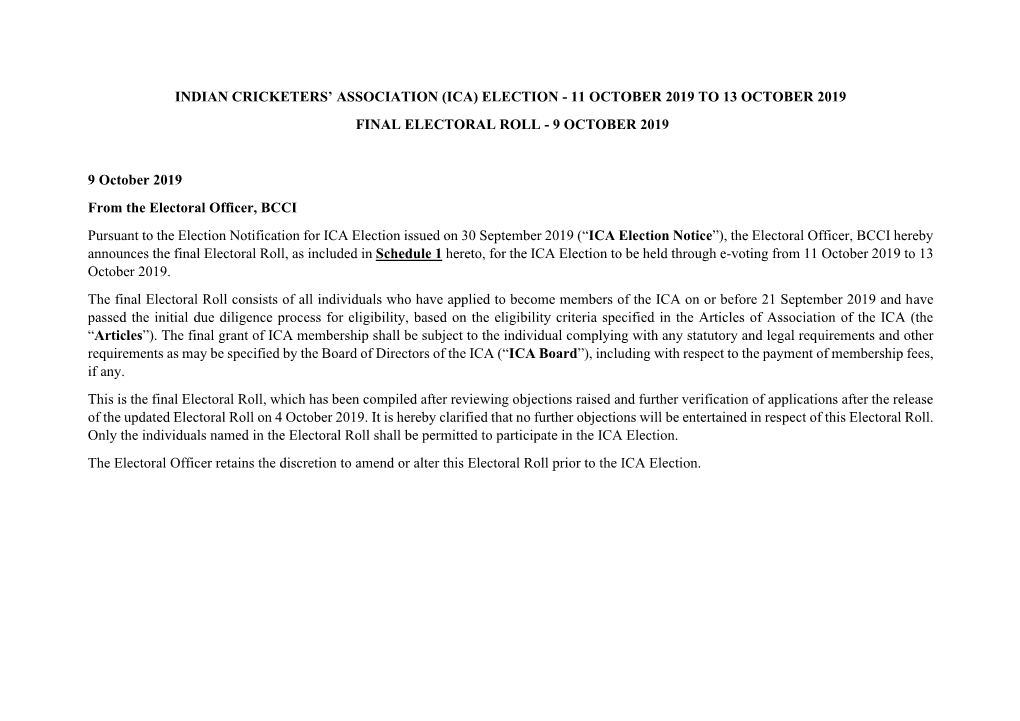 ICA Final Electoral Roll