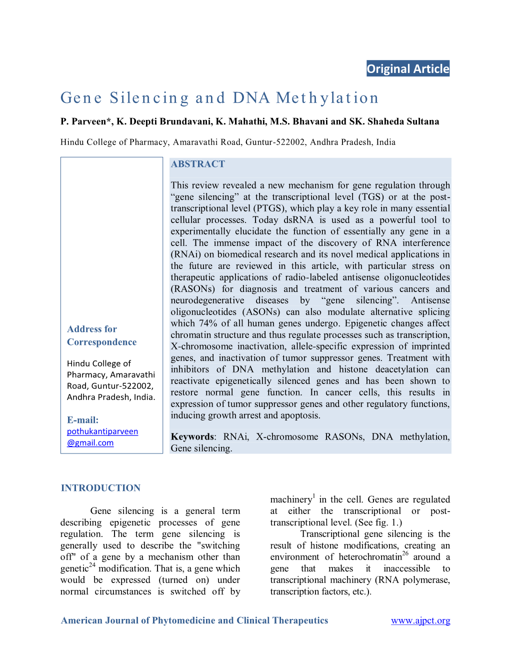 Gene Silencing and DNA Methylation