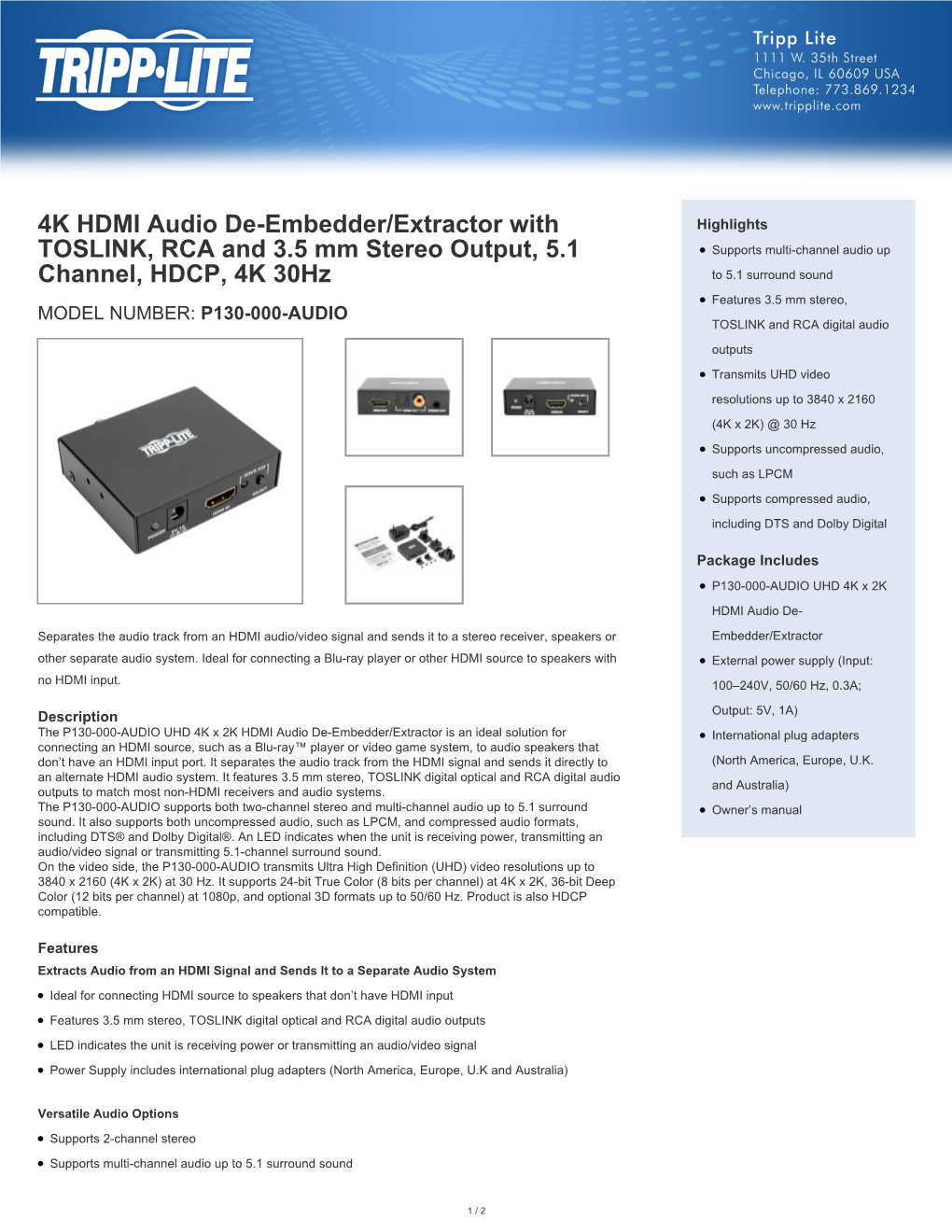 4K HDMI Audio De-Embedder/Extractor With