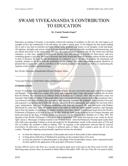 Swami Vivekananda‟S Contribution to Education