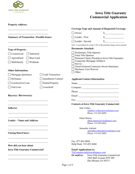 Iowa Title Guaranty Commercial Application