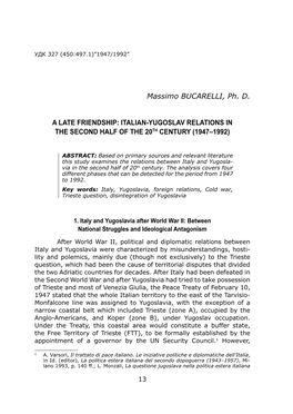 Massimo BUCARELLI, Ph. D. a LATE FRIENDSHIP