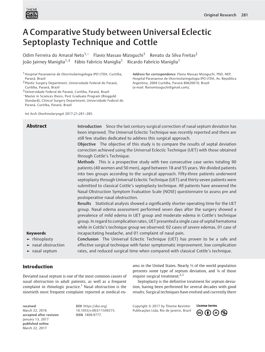 A Comparative Study Between Universal Eclectic Septoplasty Technique and Cottle