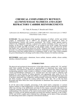 Chemical Compatibility Between Aluminium Base Matrices and Light Refractory Carbide Reinforcements
