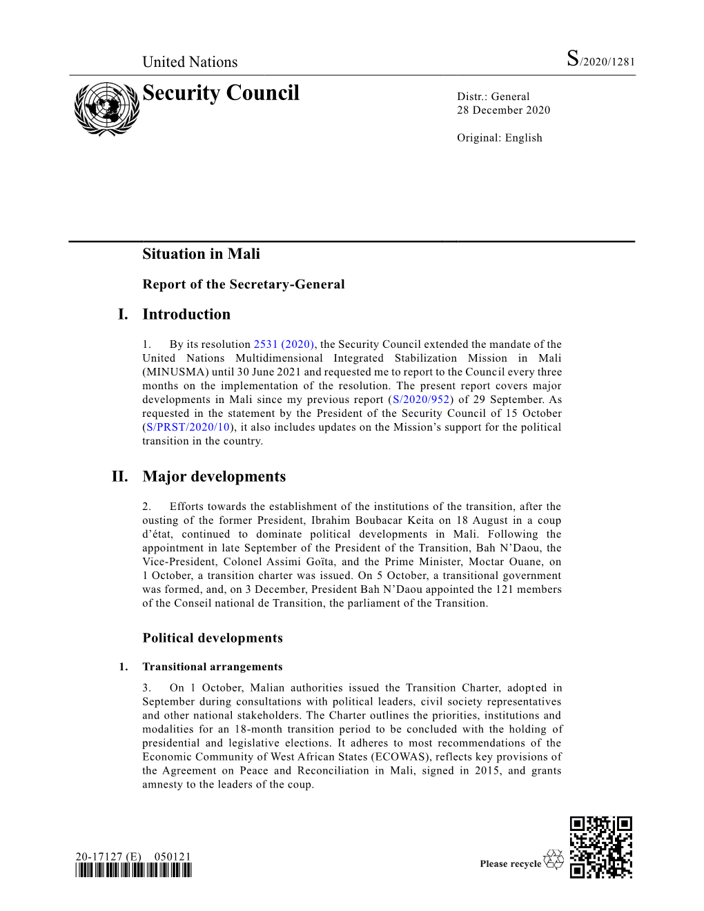 Security Council Distr.: General 28 December 2020