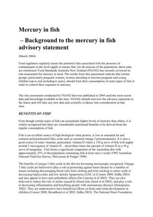 Mercury in Fish – Background to the Mercury in Fish Advisory Statement