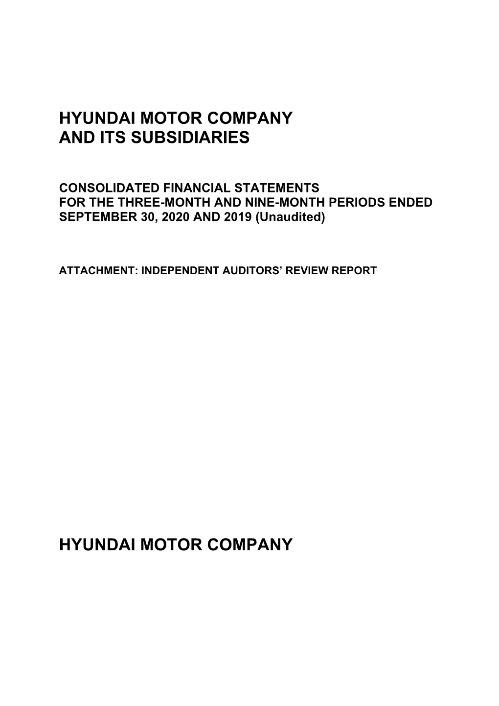 Hyundai Motor Company and Its Subsidiaries