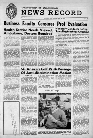 University of Cincinnati News Record. Thursday, May 18, 1967. Vol. LIIII, No