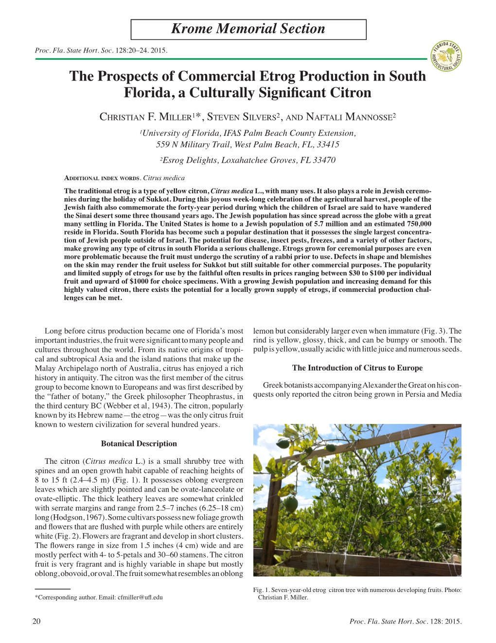 The Prospects of Commercial Etrog Production in South Florida, a Culturally Significant Citron