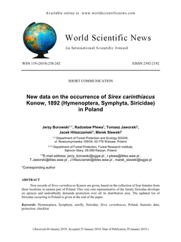 New Data on the Occurrence of Sirex Carinthiacus Konow, 1892 (Hymenoptera, Symphyta, Siricidae) in Poland