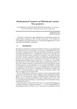 Mathematical Features of Whitehead's Point- Free Geometry