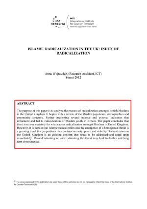 Islamic Radicalization in the Uk: Index of Radicalization
