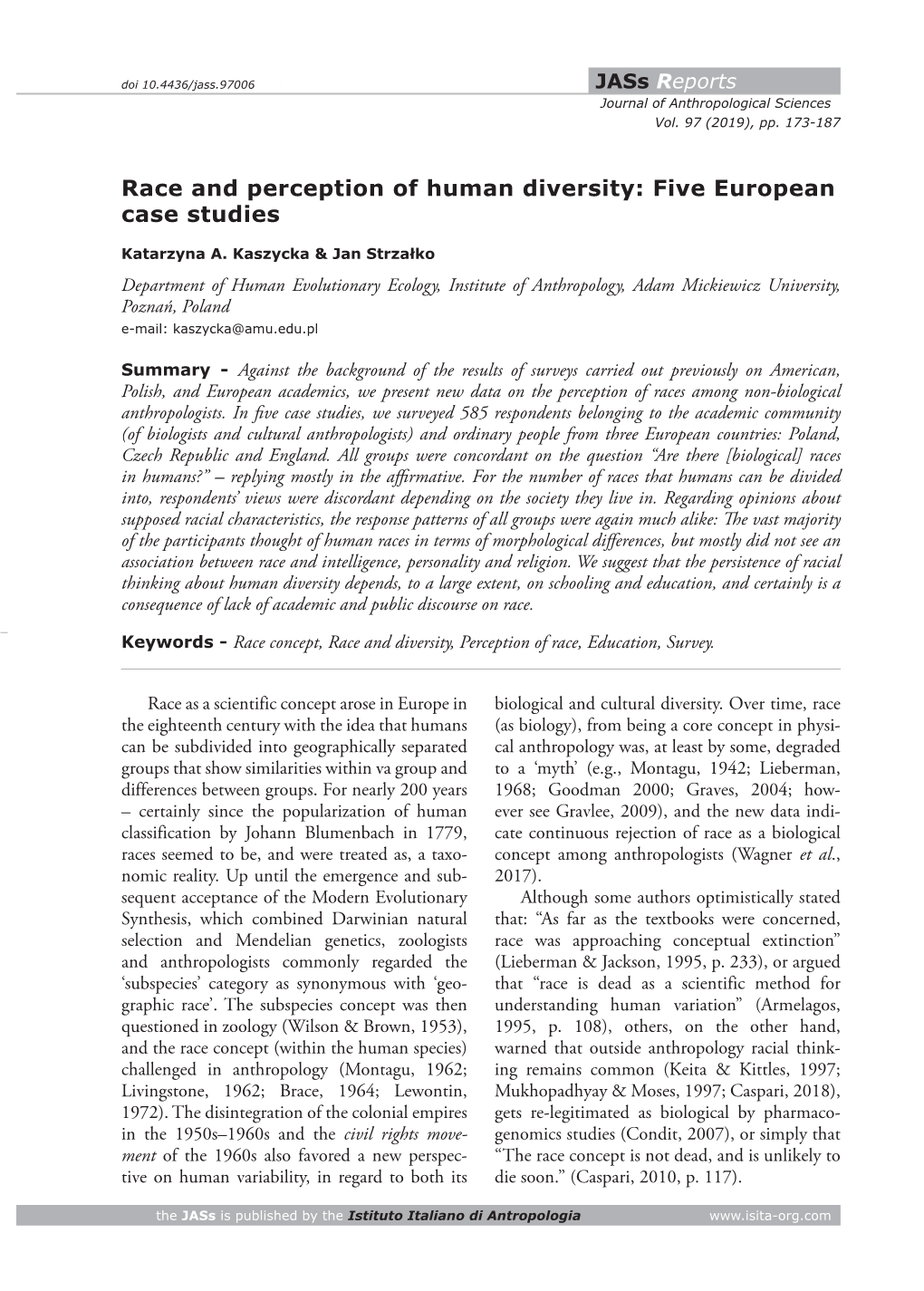 Race and Perception of Human Diversity: Five European Case Studies