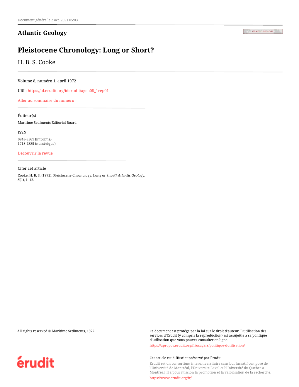 Pleistocene Chronology: Long Or Short? H