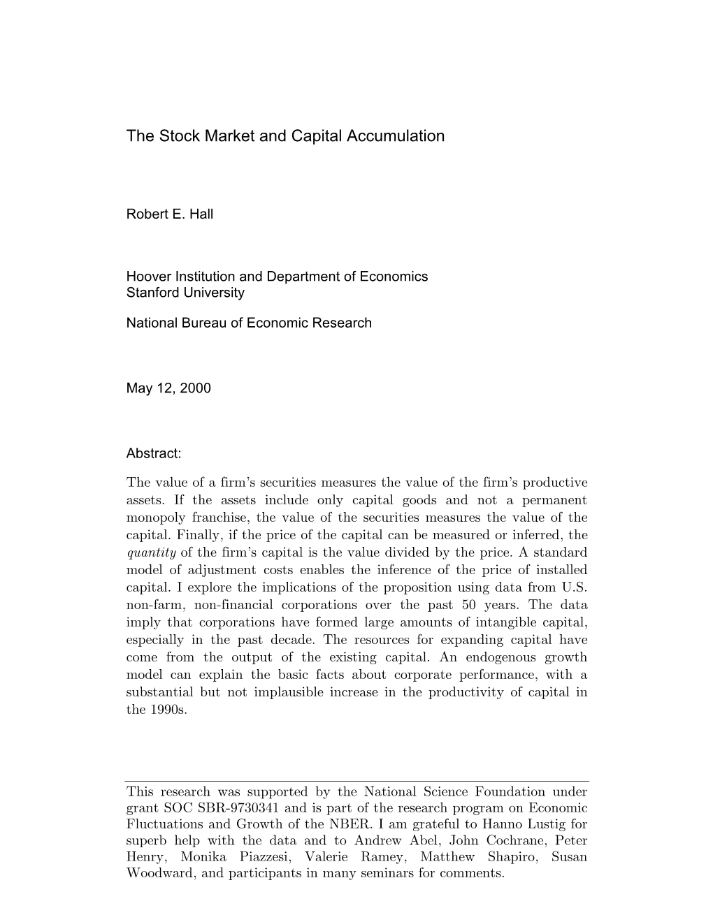 The Stock Market and Capital Accumulation