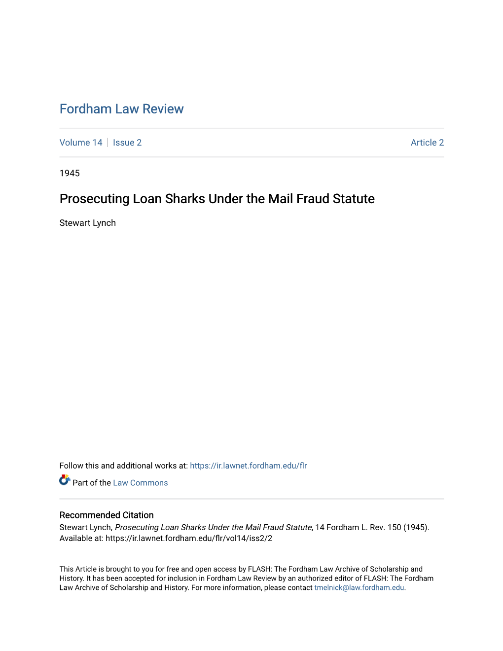 Prosecuting Loan Sharks Under the Mail Fraud Statute