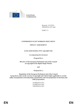 EUROPEAN COMMISSION Brussels, 14.9.2016 SWD(2016) 301 Final