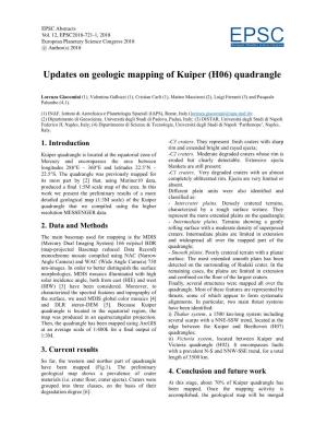 Updates on Geologic Mapping of Kuiper (H06) Quadrangle